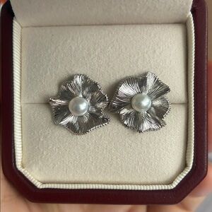 Silver Pearl Earrings | Sterling Silver Posts | Christmas Gift for Her